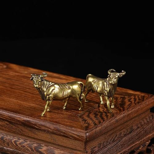 DUOLAIYUNSO Bronzefigur, Sternzeichen, Stier, Miniatur-Tierstatue, handgefertigt, Heimdekoration, Ornamente, Handwerk, Kupfer, Schreibtischdekoration, 2 Stück, 4,4 x 3,5 cm