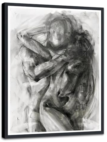 Kunstdruck auf Leinwand, Motiv: Sexy Paar, abstrakt, schwarz-weiß, Skizzendruck auf Leinwand, leidenschaftliche Liebhaber, Poster für Schlafzimmer, Dekoration, 30,5 x 40,6 cm