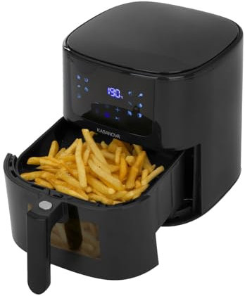 KASANOVA Friggitrice ad aria display digitale 12 programmi, capacità 5 L con finestra trasparente, cottura leggera senza olio e fumo, 1500 W (Nero)