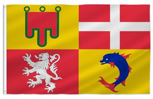 PTEROSAUR Drapeau de la Auvergne-Rhône-Alpes avec œillets en laiton pour décoration intérieure et extérieure (Auvergne-Rhône-Alpes, 3x5 Ft)