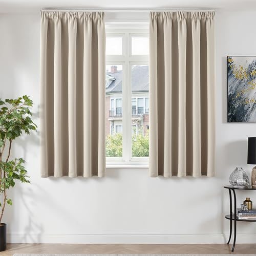 TOPICK Gardinen Vorhänge Verdunklungsvorhänge H175xB140 2er Set Beige | Gardinen mit Kräuselband Wohnzimmer modern Vorhänge Blickdicht Schlafzimmer Blackout Curtains verdunkelung Fensterdekoration