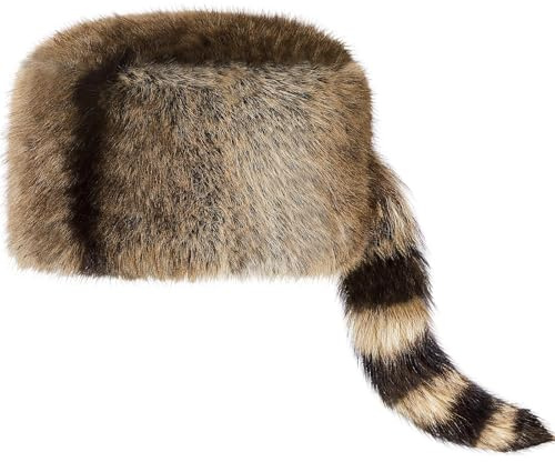 Shyyween Raccoon Hat with Tail, Coonskin Cap Dark Color L Classic