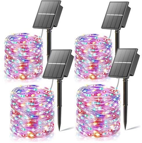 SOLARBABY Solar Lights Outdoor Garden, 4x20M, 200 LED Christmas Lights, IP65 Waterproof,8 Modes Copper Wire Fairy Lights for Christmas Decorations, Xmas Trees, Party - Colorful