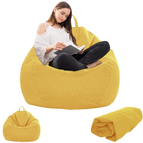 Gohytal Sitzsack für Kinder und Erwachsene, 100 x 120 cm Sitzsack für Erwachsene,Großer Gaming sitzsack XL Bean Bag Chair,nur Bezug Keine Füllung Sitzsackstuhl für Indoor Outdoor Wohnzimmer Deko, Gelb