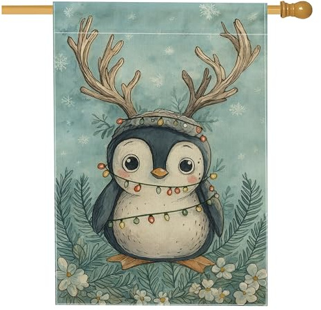 Pinguin-Hausflagge, Weihnachtsbeleuchtung, Weihnachtsbeleuchtung, Weihnachtsbeleuchtung, doppelseitig, Jute, Veranda, dekorative Flaggen für den Außenbereich, Terrasse, Rasen, Eingang, Campingplatz