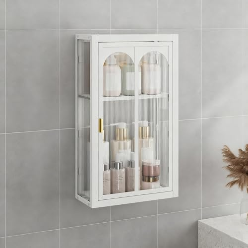 Eckige Küchenwandmontierte Glasvitrine Kompakte Badezimmeraufbewahrungsregale Wandmontiert mit Tür für Schlafzimmer, Wohnzimmer, Badezimmer und Küche(White,30*14*53.5CM/11.8*5.5*21.1IN)