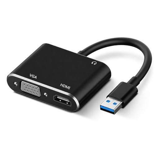Cuifati Adattatore da USB 3.0 a HDMI VGA, convertitore video Full HD 1920 * 1080P@60Hz, adattatore da USB a VGA HDMI per 2 monitor, compatibile con sistemi operativi 7/8/8.1/10 e Mac OS
