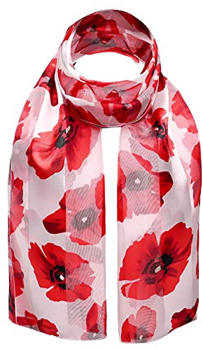 Basic Sense Mohnblumenschal, leichter Satin-Schal für Gedenktag, elfenbeinfarben, One size