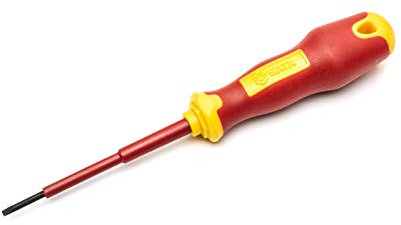 SATA ST61321SC VDE Tournevis isolé à tête fendue 2,5 mm avec poignée VDE et lame en acier S2, 2,5 x 75 mm, vert