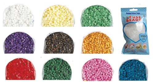 Midi Bügel Perlen HPT-10 Konvulut, mit je1000 Stück in 8 Beuteln : Weiss,Creme,Rot,Lila,Grün,Hellgrün,Braun,Pastell-Pink,Teddybär,Petrol