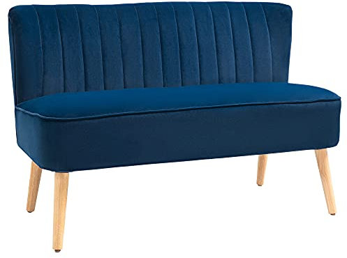HOMCOM Modern Velvet Double Seat Sofa w/Wood Frame Foam Padding High Back Soft Comfortable Compact Couch Home Office Blue