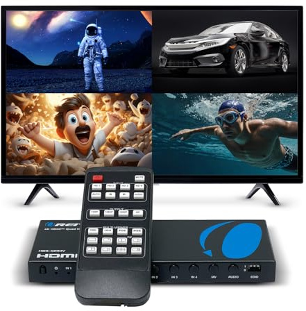 Orei Quad Multi HDMI Viewer 4 in 1 Out HDMI Switcher 4 Ports Seamless Switcher and IR Remote Support 4K @ 30Hz 1080P for PS4/PC/DVD/Security Camera, Switch VGA Output - HDS-401MV