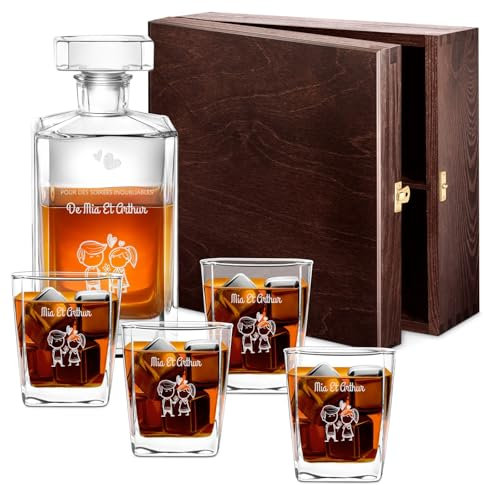 Maverton Ensemble de Carafes Personnalisés a Whisky Rhum Cognac Avec 4/6 Verres a Whisky Gravés - 700 ml Service Universel Verre Whisky et Carafe - Soirées ensemble