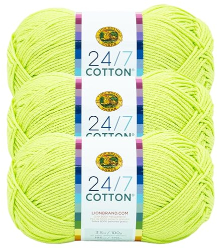 Lion Brand 24/7 Cotton Yarn, Yarn for Knitting, Crocheting, and Crafts, Lime, 3 Pack