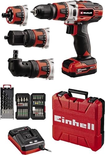 Einhell Trapano avvitatore a batteria TE-CD 12/1 3X-Li 39 (30 Nm, 2 marce, mandrino rimovibile da 10 mm, con set da 34 punte, 5 punte per legno, caricatore + 1 batteria da 2,0 Ah