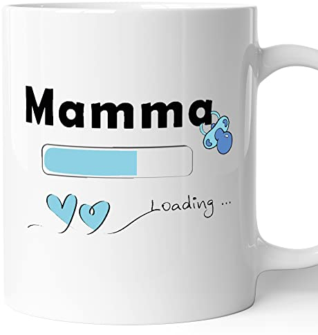 AL PRODUCTION Tazza in Ceramica Festa della mamma MAMMA LOADING - Humor - Happy Mother's Day - Idea Regalo Mamdri in attesa - Baby Shower (Celeste) -