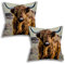 BINATI Dekorativer Kissenbezug mit Kuh-Motiv, Hochland-Kuh, Rinder, Ochsenhorn, behahrige Baumwollleinen, quadratisch, Standard-Kissenbezüge für Couch, Sofa, Bett, 45,7 x 45,7 cm, 2 Stück