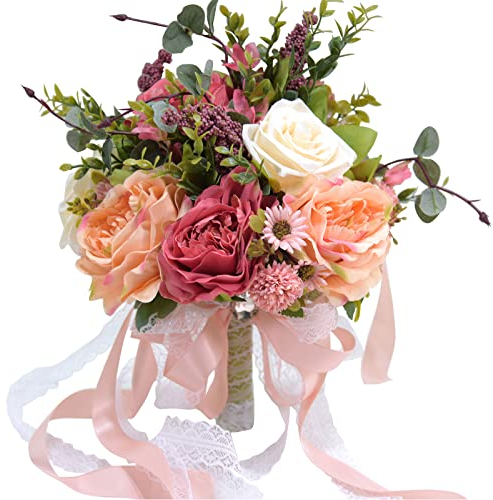 JYCRA Ramo de flores artificiales rosas, ramos de boda para novia, ramo de dama de honor, flor de rosa falsa para boda, despedida de soltera, decoración del hogar