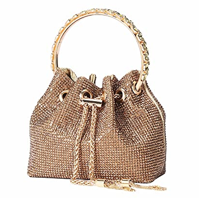 DJBM Damen-Handtasche mit Strasssteinen, Abend-Clutch für Party, Abschlussball, Cocktail, Hochzeit, Gold