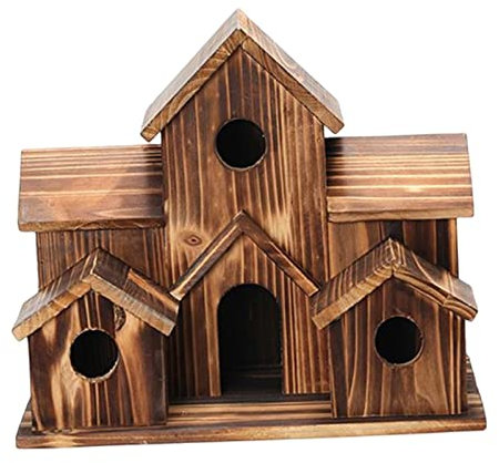 Milageto Vogelhaus aus Holz, Nest, große natürliche Vogelhütte, handgefertigter 6-Loch-Vogelkäfig zum Aufhängen für Bäume im Innenhof, Heimdekoration