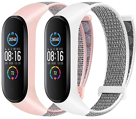 Huamanlou Nylon Armband Kompatibel mit Xiaomi Mi Band 6/Mi Band 5/Mi Band 4/Mi Band 3/Amazfit Band 5 Armband, Weiches Sport Uhrenarmband Verstellbarer Ersatzarmband für Herren Damen