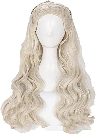 WELLHY Daenerys Targaryen Cosplay Perücke Langer gewellter Drache der Mutter Hitzebeständige Kunsthaarperücke + Perückenkappe Coser Perücke