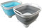 SAMMART 7.5L Collapsible Dishpan with Draining Plug - Foldable Washing Basin - Portable Dish Washing Tub - Space Saving (Grey + Cyanine (Set of 2))