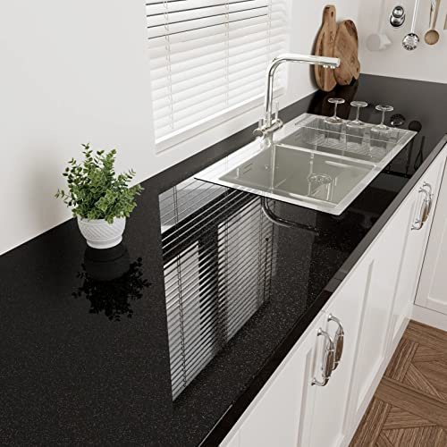 Wallercity Glossy Black Contact Paper Peel and Stick Shiny Glitters Countertop Contact Paper Self Adhesive Removable Wallpaper for Cabinets 15.8x118 Waterproof Kitchen Table Tops Cover Vinyl Film