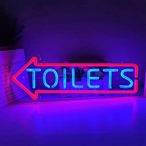 KEYQEEN Insegna al Neon a LED con Freccia per Toilette, luci al Neon con indicatore di Ingresso WC dimmerabili Personalizzate per la Decorazione della Parete del Bagno del Bagno,Left,40x15cm