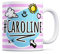 Tazletree Caroline Mug. Pink and Blue Happy Doodle Design Standout Coffee Cup.