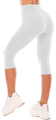 SINOPHANT Leggings Damen 3/4 High Waist Elastische Blickdicht Große Größen Leggins (#1er Pack weiß, S-M)