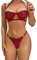 Women Lace Lingerie Set 2 Piece Half Cup Bra and Strappy Thong with Eyelash Crochet Lace Sexy Open Cups Bralette Push Up Mesh Bra and Panty Bikini for Gifts Sleepwear Party Outfits (Burgundy, S)