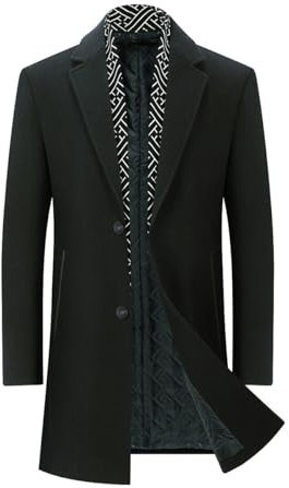 YOUTHUP Men's Wool Coat Thick Mid-Length Winter Trench Coats Stylish Casual Business Peacoat, Black, XL