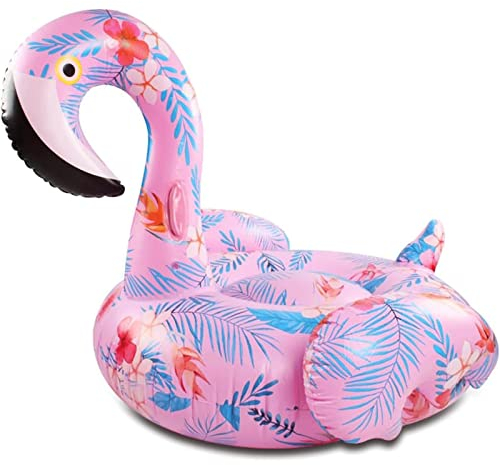 Pool-Party Schwimmring in Flamingo-Form, blaue aufblasbare Luftmatratze mit Handpumpe, aufblasbare Float-Lounge für Erwachsene Schwimmring