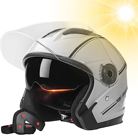 Rianpesn Caschi Moto Integrali - Caschi Moto Jet Leggeri con Doppia Visiera - Berretto da Motociclista da Baseball Antiurto Caschi da Bici per Donna Uomo Ciclismo