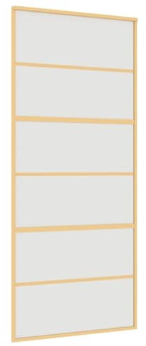 vidaXL Schiebetür, Glasschiebetür mit Metallrahmen, Schlank Glastür Tür mit Zubehör, Innentür Zimmertür, Golden 90x205 cm Matt ESG-Glas Aluminium