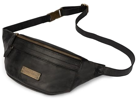 DRAKENSBERG Leder Bauchtasche 'Mel' für Damen und Herren - Lässige Hüfttasche und Gürteltasche, 2L - Vintage-Schwarz, DR00369