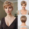 Allbell Kurze Blonde Perücke für Frauen Pixie Cut Perücken mit Bangs Natürlich aussehende Blonde Kunsthaar Perücke mit Grau