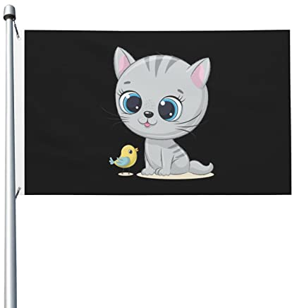 Bannerfahnen Katze Und Vögel Hof Flaggen Langlebig Dekorative Fahnen Durable Außenbanner, Für Veranda, Garten, 90x150cm