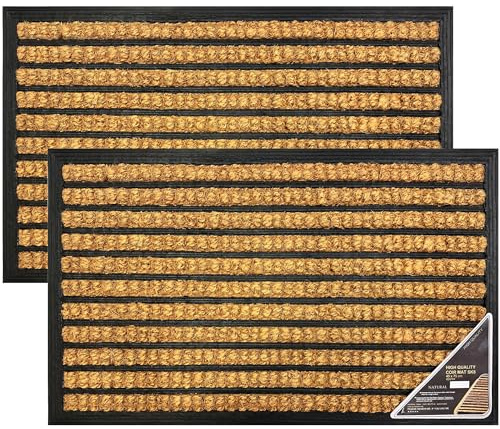 LSC Weave Coir Door Mat Heavy Duty Floor Mat Non Slip Indoor Outdoor Mat Machine Washable Doormats Shoe Scrapper Removes Grass & Dirt for Front Door, Patio & Entrance PACK OF (2)