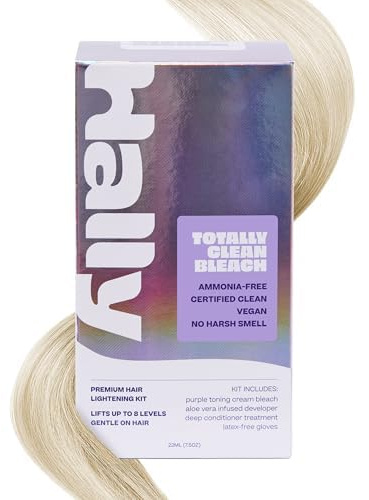 Hally Gentle Hair Bleach Kit - Ammonia Free Hair Lightener with Conditioning System | Gentle Lift Up to 8 Levels | Vegan, No PPD, No Resorcinol | Salon-Inspired At-Home Totally Clean Bleach