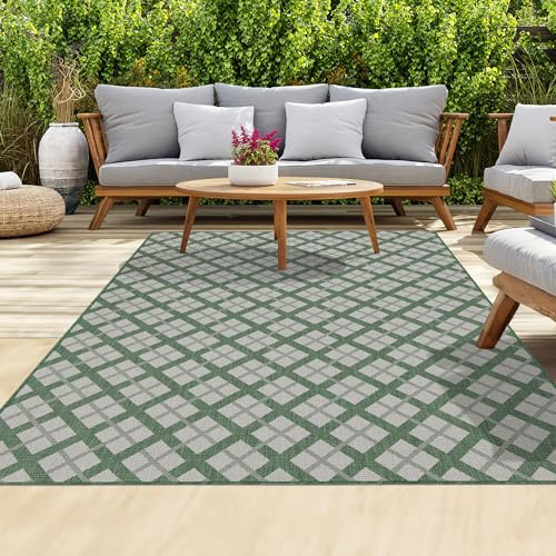 homeart Outdoor Teppiche | Pflegeleichte In-& Outdoor Bereich Teppiche für Veranda, Deck, Balkon, Garten, Picknick, Küche, Flur | UV- & Witterungsbeständig Großer Terrassenteppich Matten Grün Creme,