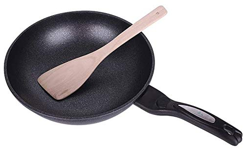 FEIGUO Wok de fondo plano antiadherente, sartén profunda y profunda, cocina de Gas de 30cm, utensilios de cocina universales