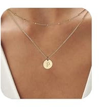 APMGONT Buchstaben Kette Damen, Gold Gefüllt Doppelter Seite kette, Layered Buchstaben Kette, Initialen Layered Kette, Geschenke zum Muttertag Geburtstag Weihnachten, 41+5cm (Gold P)