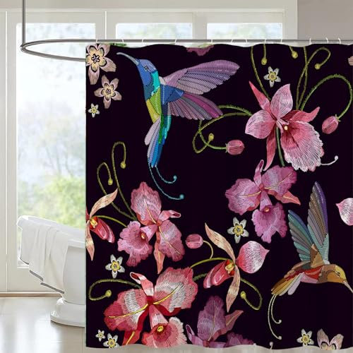 FAIRYGATE Duschvorhang Schwarz Bathroom Curtain Duschvorhang Badezimmer Deko Set aus Stoff mit 12 Haken 180 x 180 cm Schwarz Anti Schimmel Wasserdicht Vorhang an Badewanne Antibakteriell B8215