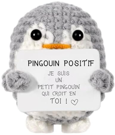 Pingouin Positif® | Cadeau Original & Amusant | Idee Drole | Fete Enfant Ado | Anniversaire Fille Garcon | Deco Chambre | Crochet Maison | Doudou Fun| Poupee Humour | Jouet Rigolo | Peluche Motivation