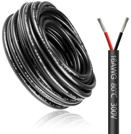 LightingWill 32.8FT/10M 16AWG 2x1.5mm² Electrical Wire, 16 Gauge 5V/12V/24V/240V/300V Low Voltage Extension Cable, Tinned Copper Wires, Flexible High Temperature Resistant Cable