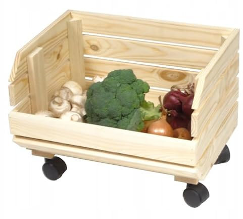 GoodFreshDecor Holzkiste Weinkiste Obstkiste Gemüsekiste mit Rollen Aufbewahrungskiste Aus Holz Vintage Deko Outdoor Außen Innen Holzbox 37 x 30 x 29 cm