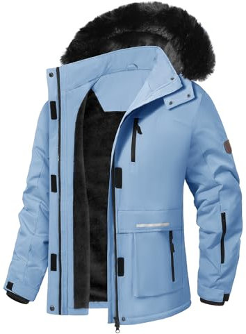 Voqeen Chaqueta de Esquí Invierno para Mujer Termica Abrigo de Nieve Impermeable de Montaña Forro Polar Antiviento Cazadora con Capucha
