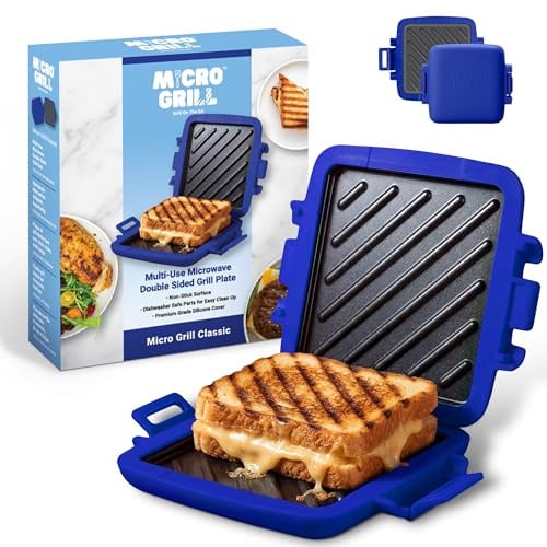 Micro Grill Classic Microwave Sandwich Maker, Microwave Grill, Toaster, 3 Minute Grilled Cheese Sandwich Maker, Thick Silicone Cover, Safe Food Grade, Panini Press, Dishwasher Safe (Blue, Regular)